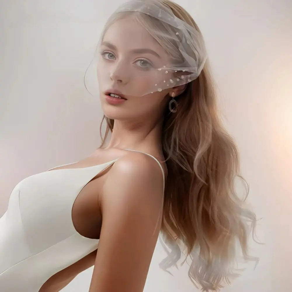 Handmade Pearl Bridal Veil – Short Soft Tulle Blusher Veil Bridal Veil Nixie