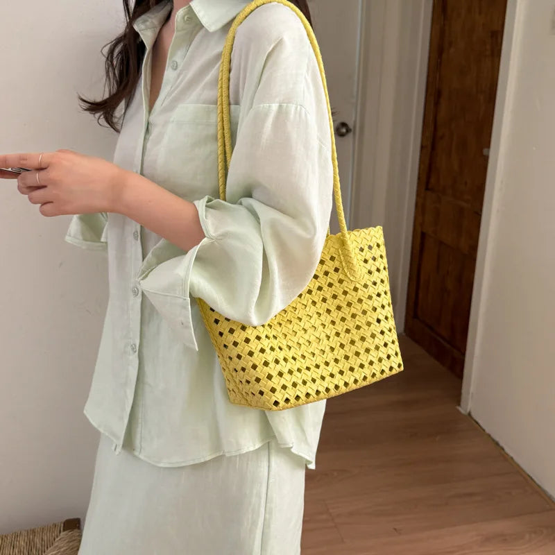Korean Woven Hollow Basket Shoulder Bag for Women | Tote Shoulder Tote Bag Nixie