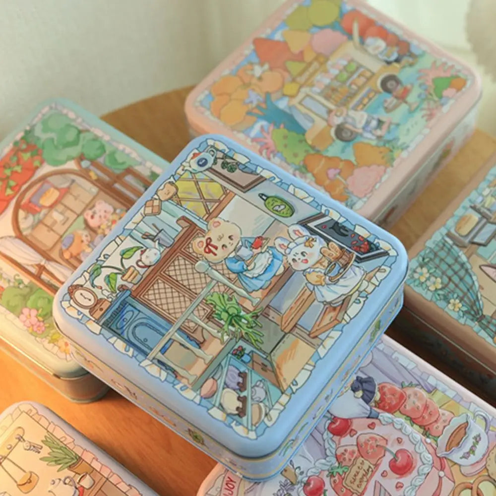 Cartoon Rabbit Square Tin Box with Lid – Metal Cookie & Gift Tin Metal Tin Box Nixie