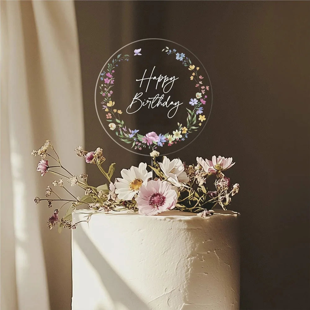Acrylic Birthday & MR&MRS Wedding Cake Toppers – Floral