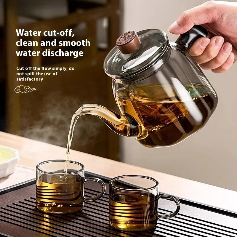 Glass Tea Pot with Pull-Filter – Heat-Resistant Brewing Kettle Glass Tea Pot Nixie