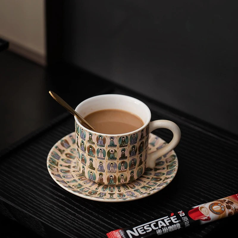 Dunhuang Thousand Buddha Ceramic Mug | Chinese Art Gift Cup Ceramic Art Mug Nixie