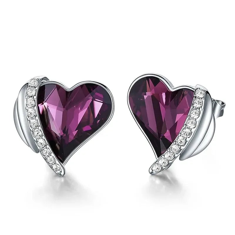 Rainbow Heart Stud Earrings – Austrian Crystal Gift for Women Crystal Stud Earrings Nixie