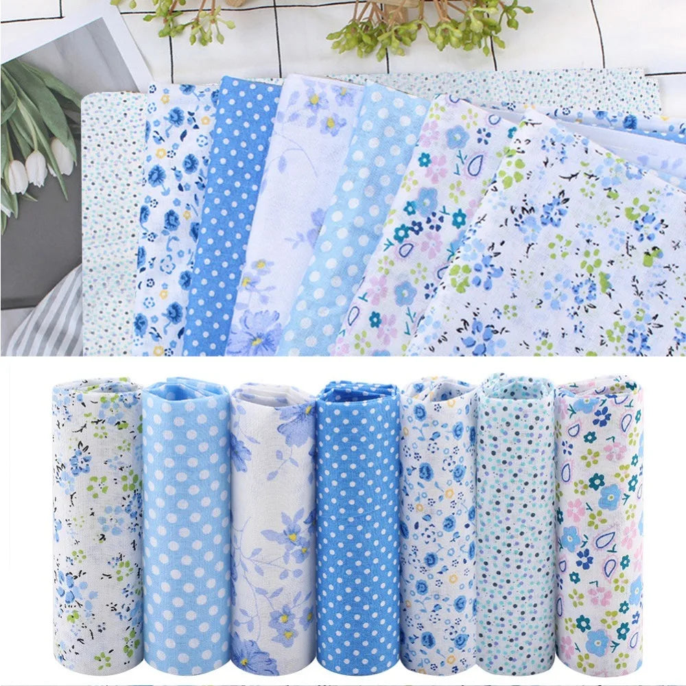 7Pcs Blue Polka Dot Patchwork Fabric Bundle 50x50cm