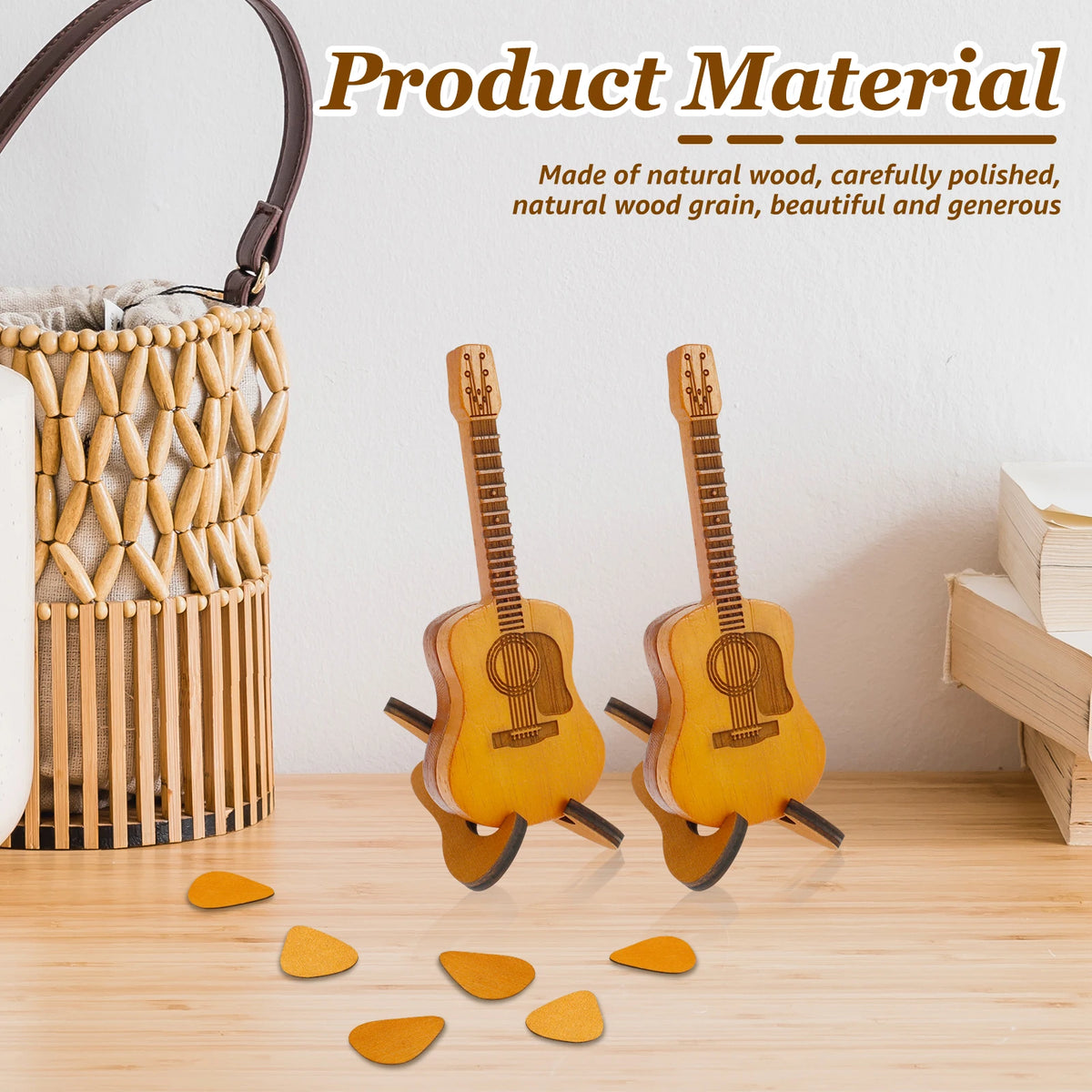 Bamboo Guitar Pick Case Holder with Stand – Set of 2 Guitar Pick Holder Nixie