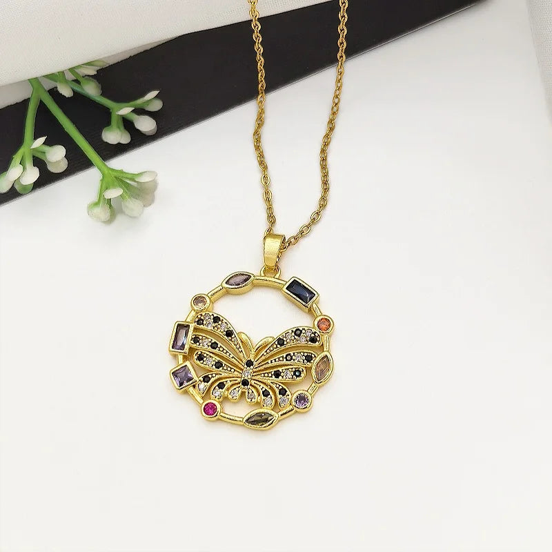 Colorful Butterfly Pendant Necklace Gold Stainless Steel Choker Pendant Necklace Nixie