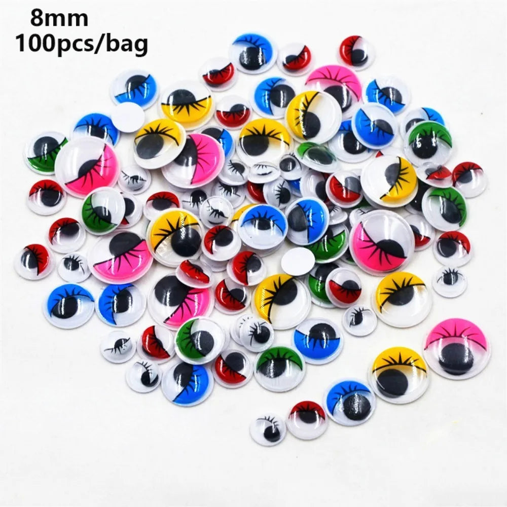 3D Wiggling Doll Eyes with Eyelashes | 50/100pcs DIY Craft Doll Craft Eyes Nixie 8mm 100pcs