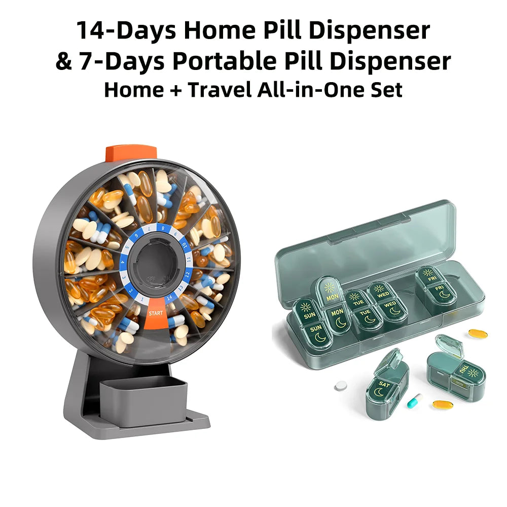 14-Day & 7-Day Pill Organizer Set – Home & Travel Case Pill Organizer Set Nixie