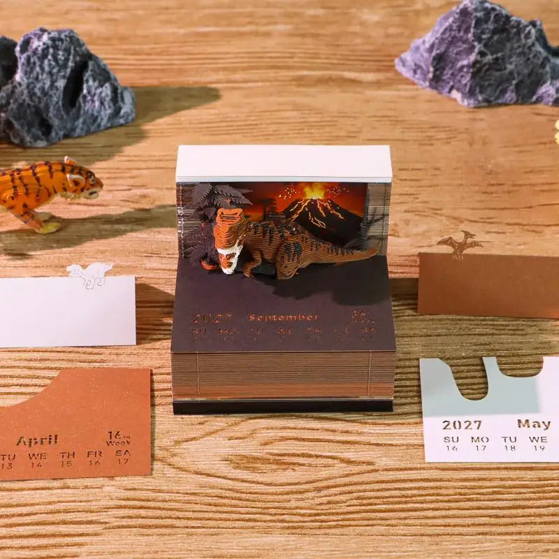 2027 LED Desk Calendar – 3D Paper Carving Art Tear-Away Notepad LED Desk Calendar Nixie