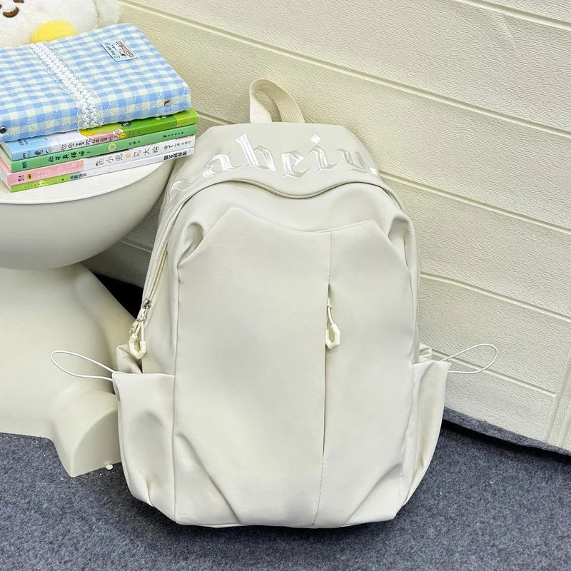 Large Capacity Japanese Forest-Style Backpack | Unisex Nylon School Backpack Nixie White