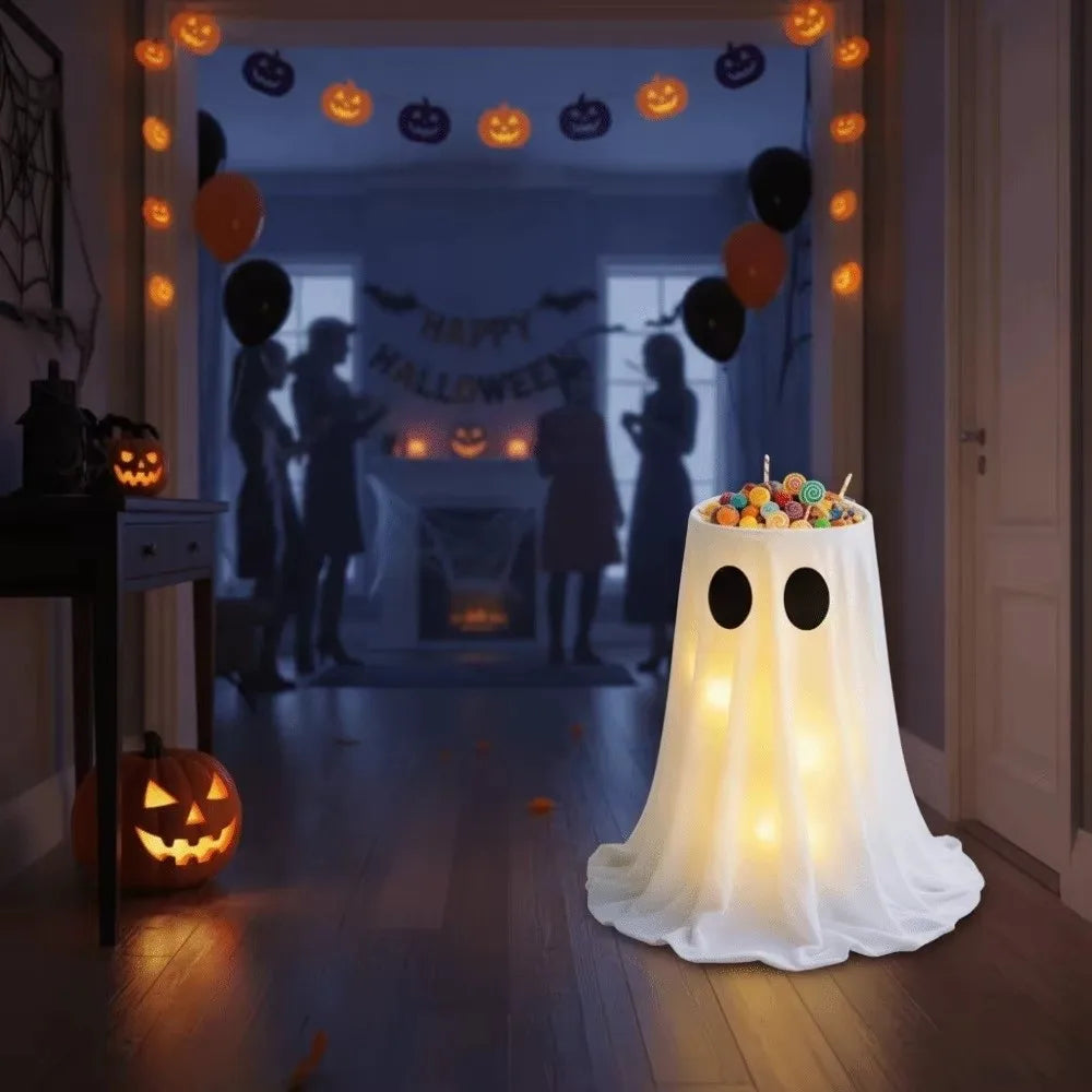 Lighted Halloween Ghost Candy Bowl | LED, Remote & Timer