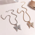2PCS Butterfly Pendant Necklace – Gold & Silver Rhinestone Set