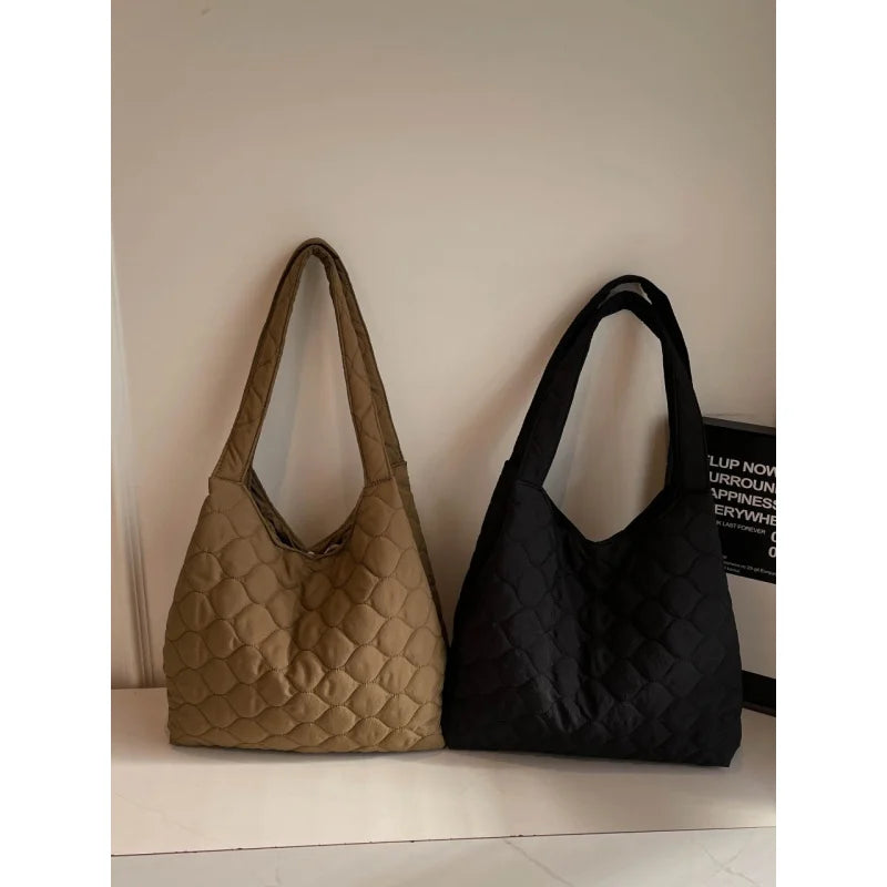 Nixie Quilted Tote Bag – Korean Style Large Shoulder Bag Quilted Tote Bag Nixie