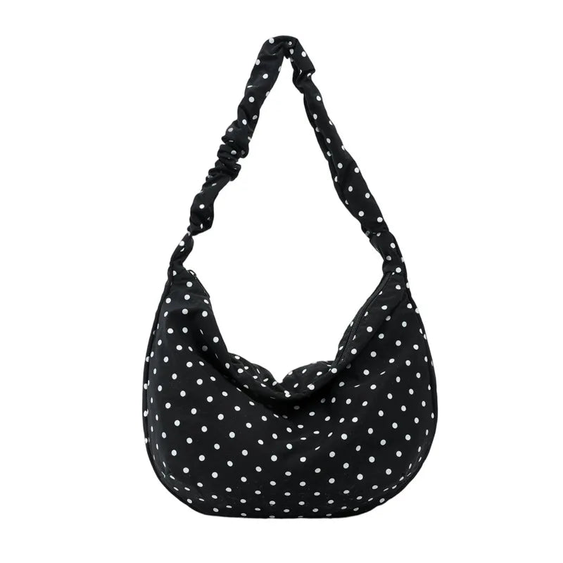 Korean Wave Dot Large Canvas Tote Shoulder Bag for Women Canvas Tote Bag Nixie BB-1447Black