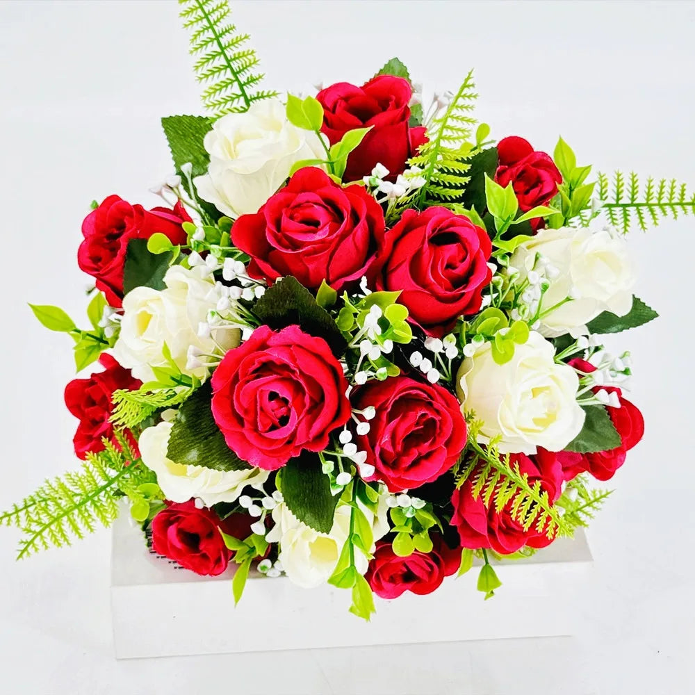 18-Head Artificial Rose Bouquet | 8 Colors | Home Decor Gift Artificial Flower Bouquet Nixie Rose-White