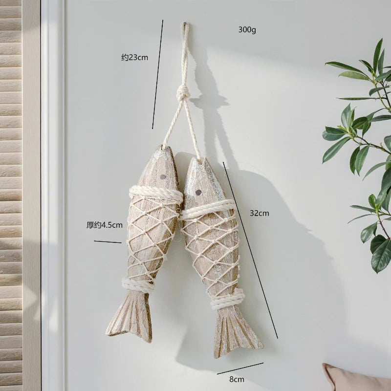 Mediterranean Wooden Fish Skewer Wall Pendant | Retro Carved Decor Wall Pendant Decor Nixie