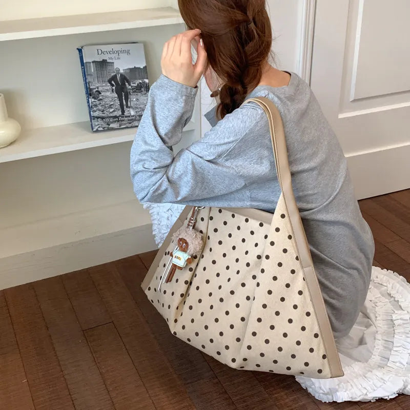 Retro Polka-Dot Tote Bag – Large Women's Shoulder Bag | Nixie Women's Tote Bag Nixie