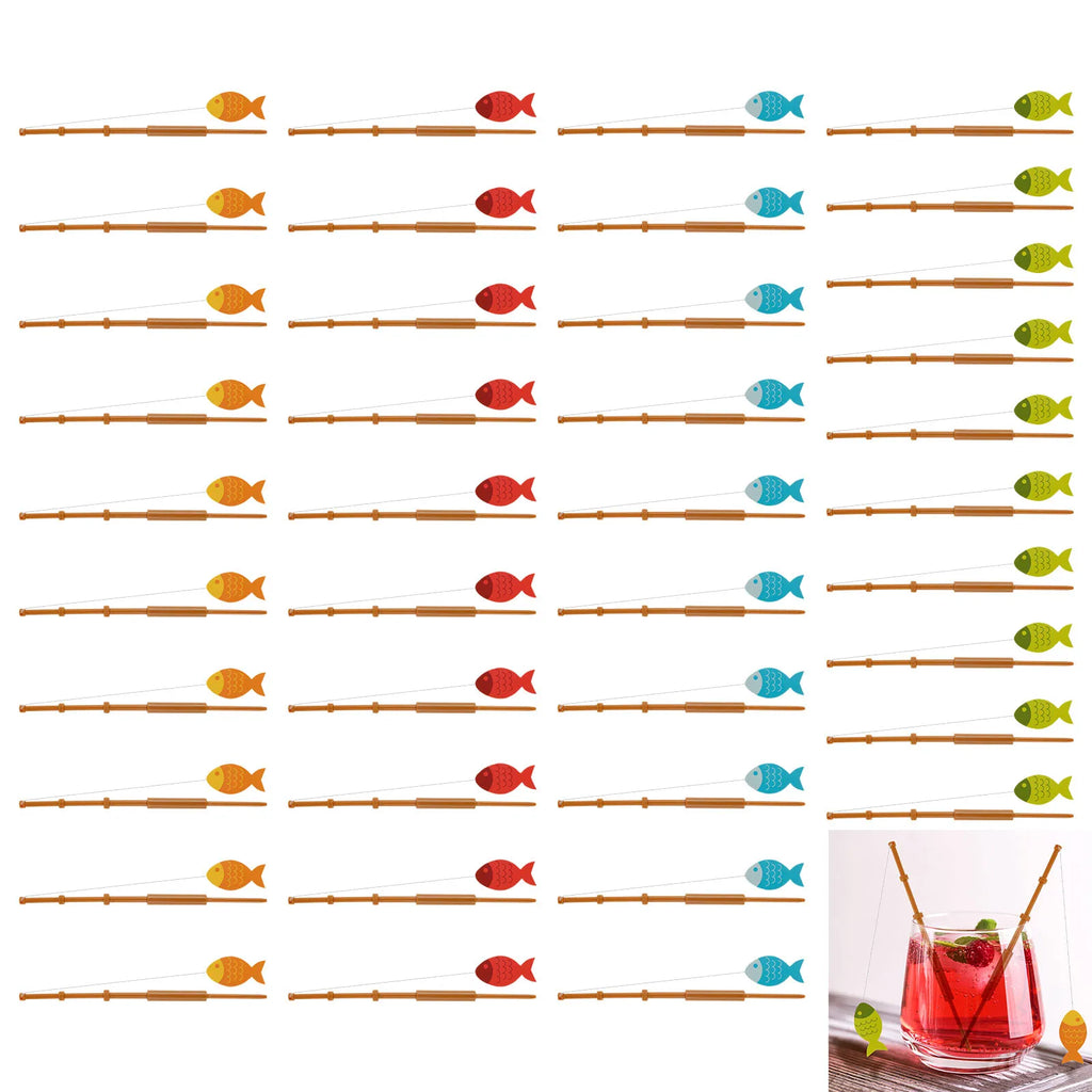 40Pcs Mini Fishing Rod Cake Toppers – Party Decorations Cake Topper Set Nixie