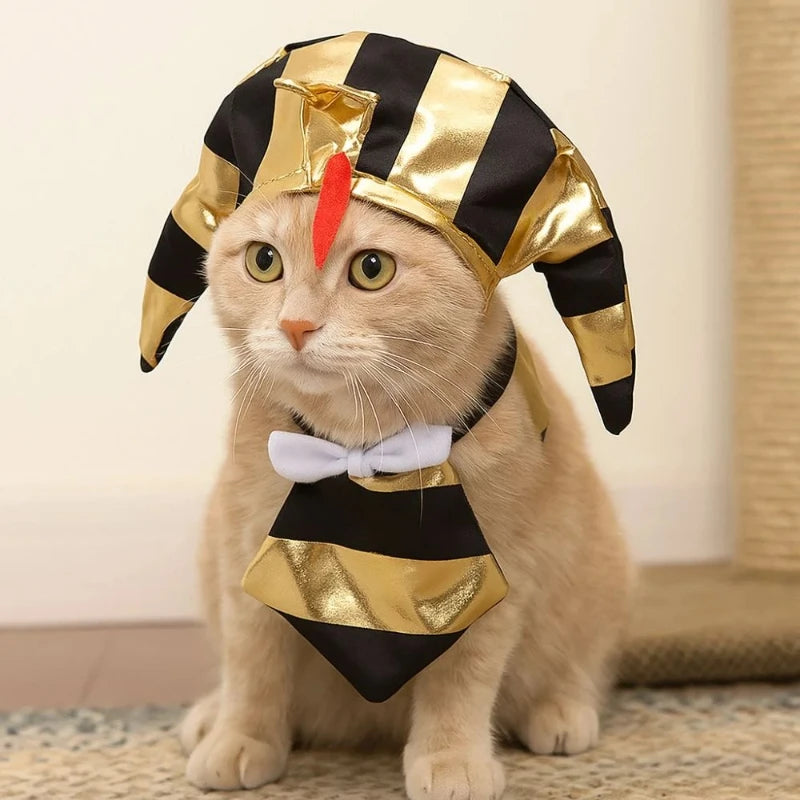 Pet Egyptian Pharaoh Hat with Bib – Halloween Cosplay Costume Pet Costume Hat Nixie