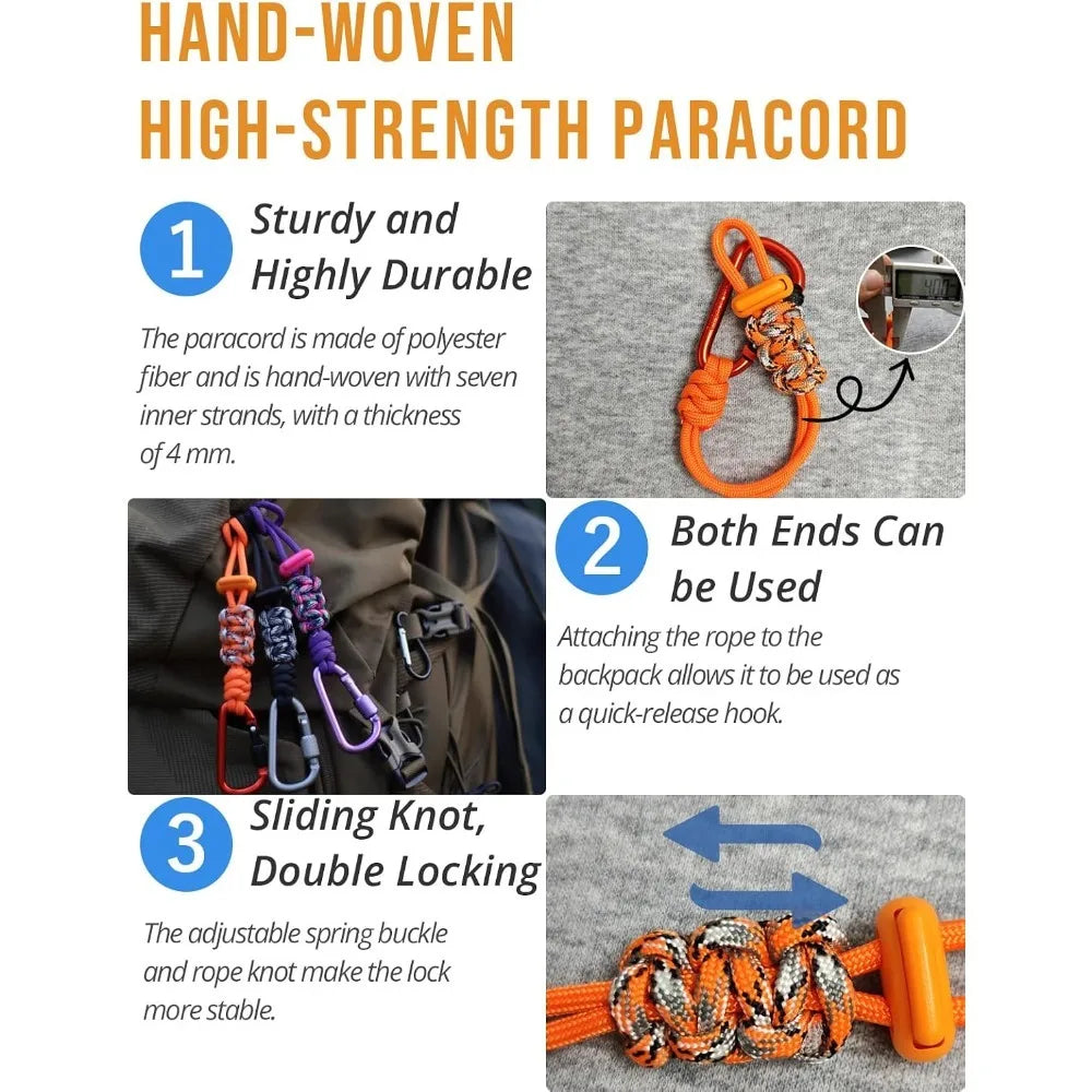 2-Pack Paracord Water Bottle Carrier Clip with Locking Carabiner Bottle Carrier Clip Nixie
