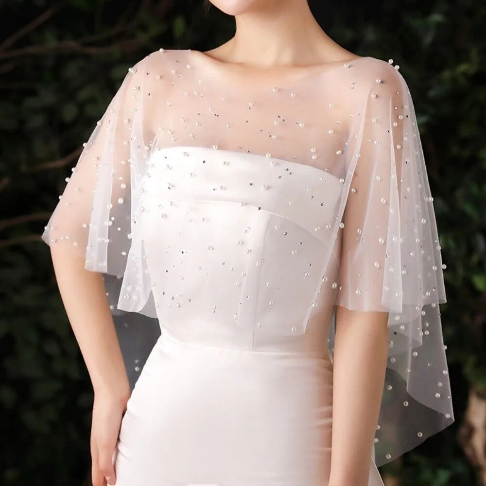Lace Bridal Shawl Cape with Pearl Jewel Collar for Women Bridal Shawl Cape Nixie Style 3