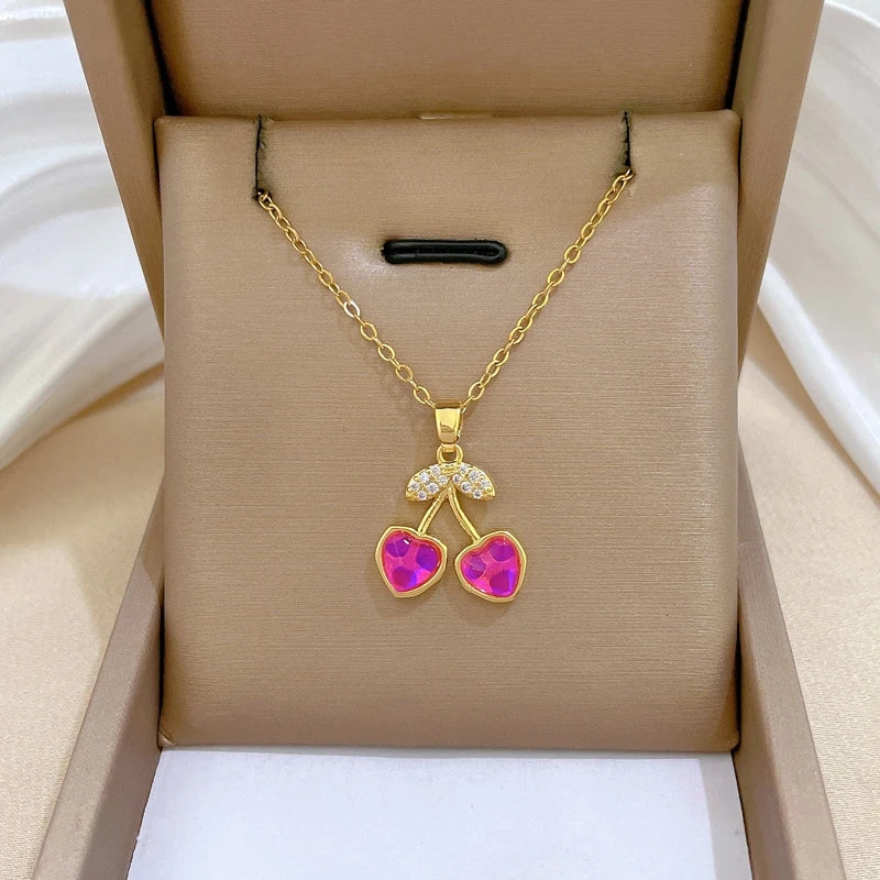 Cherry Pendant Necklace Gold Stainless Steel Women Minimalist Pendant Necklace Nixie