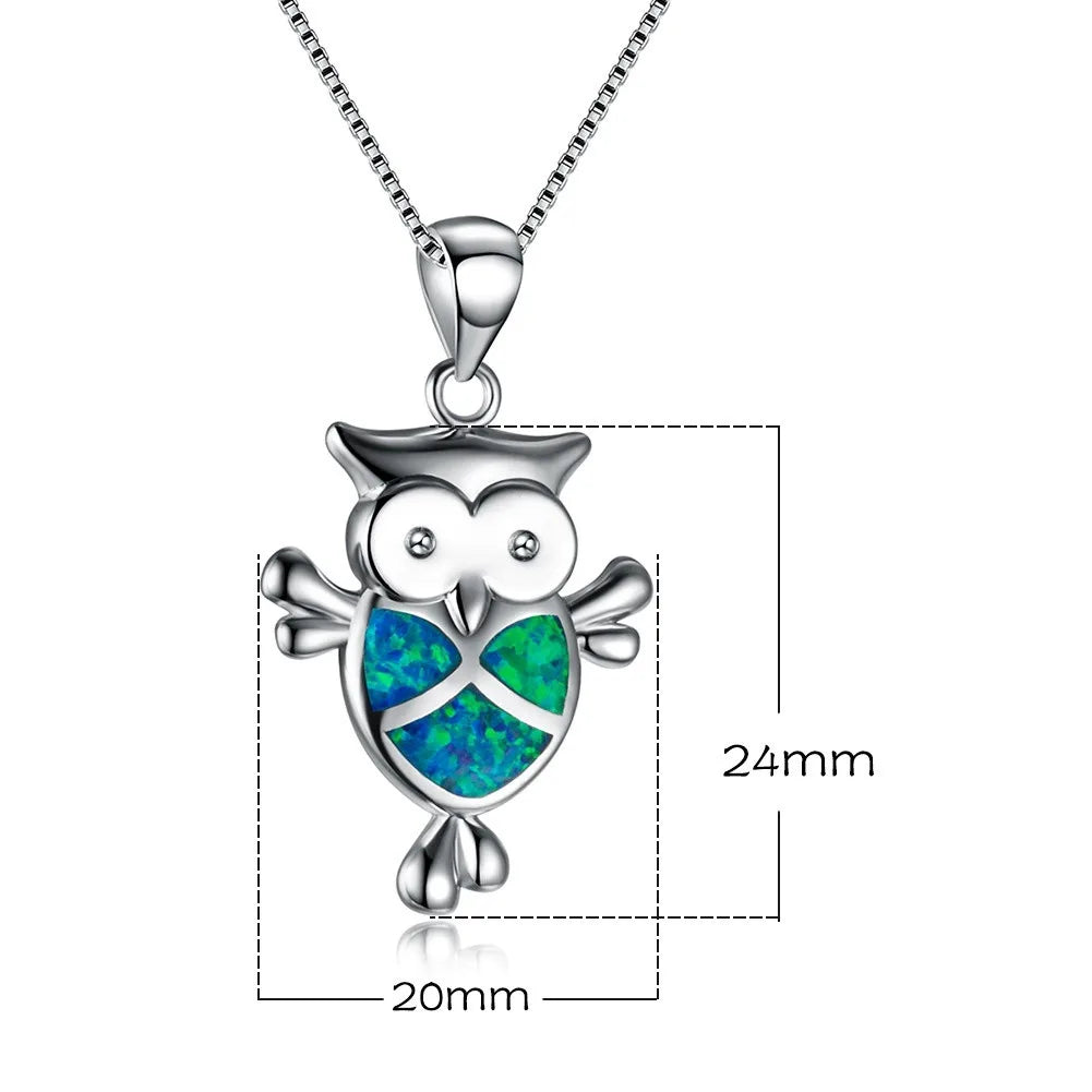 Owl Created Opal Pendant Necklace – Elegant Women's Gift Pendant Necklace Nixie