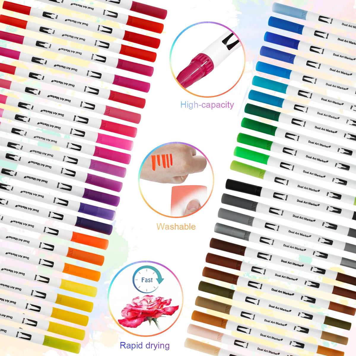48-Color Double Tip Brush Marker Pens Set with Portable Box Art Marker Set Nixie