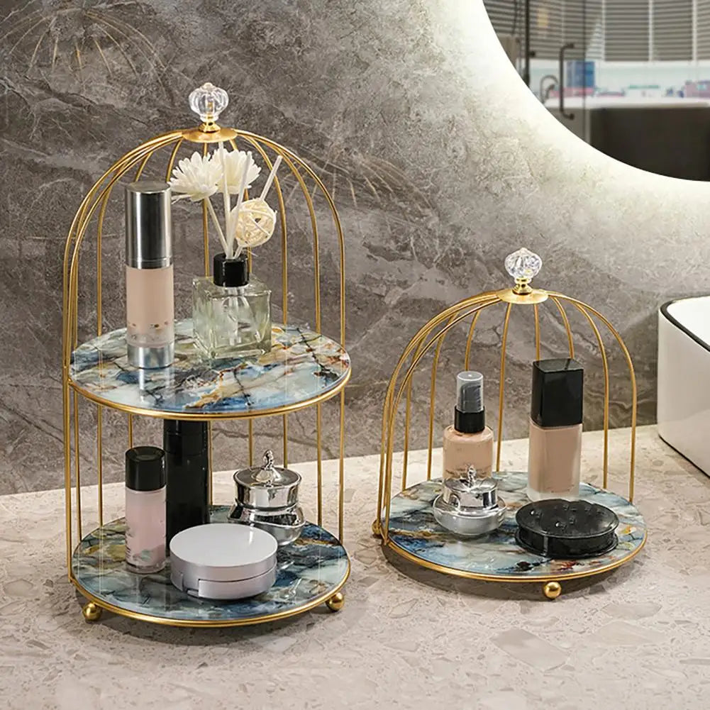 Birdcage Cosmetics Storage Rack – Double-Layer Iron Organizer Cosmetics Storage Rack Nixie