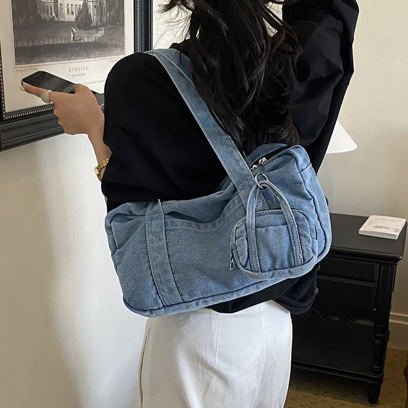 Women's Large Capacity Denim Shoulder Tote Bag | Casual Commuter Denim Shoulder Tote Nixie