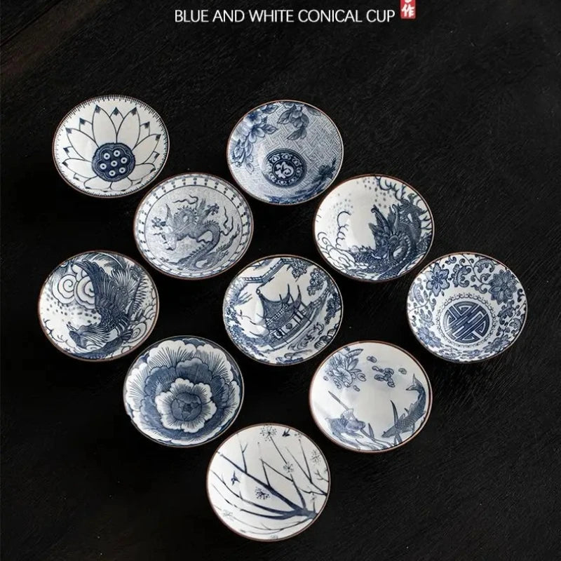 Blue & White Porcelain Kung Fu Teacups 10-Piece Gift Set Porcelain Teacup Set Nixie