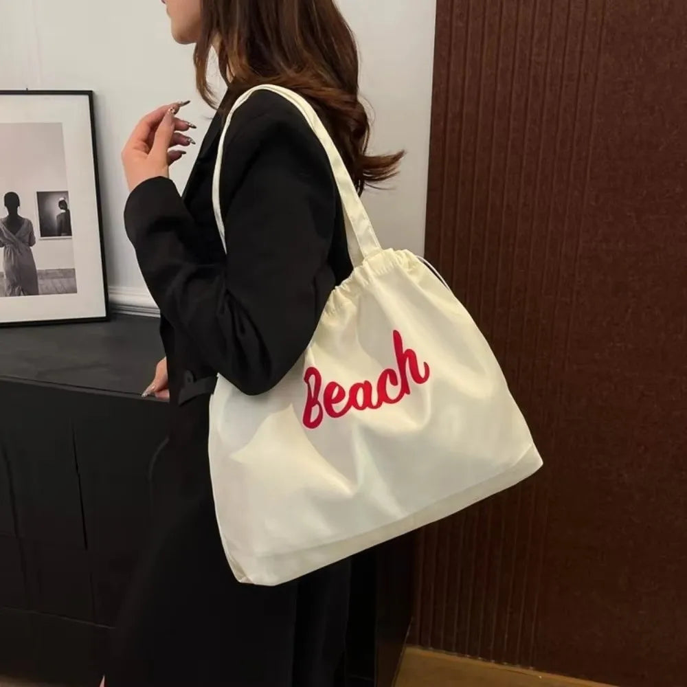 Women's Large Canvas Tote Bag – Letter Print Shoulder Handbag Canvas Tote Bag Nixie