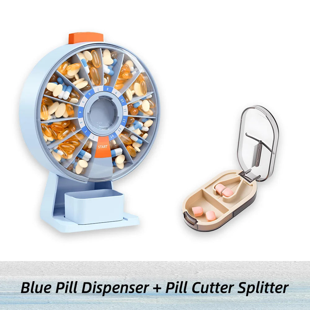 14-Day Pill Organizer & Tablet Cutter Combo Set Pill Organizer Set Nixie Blue