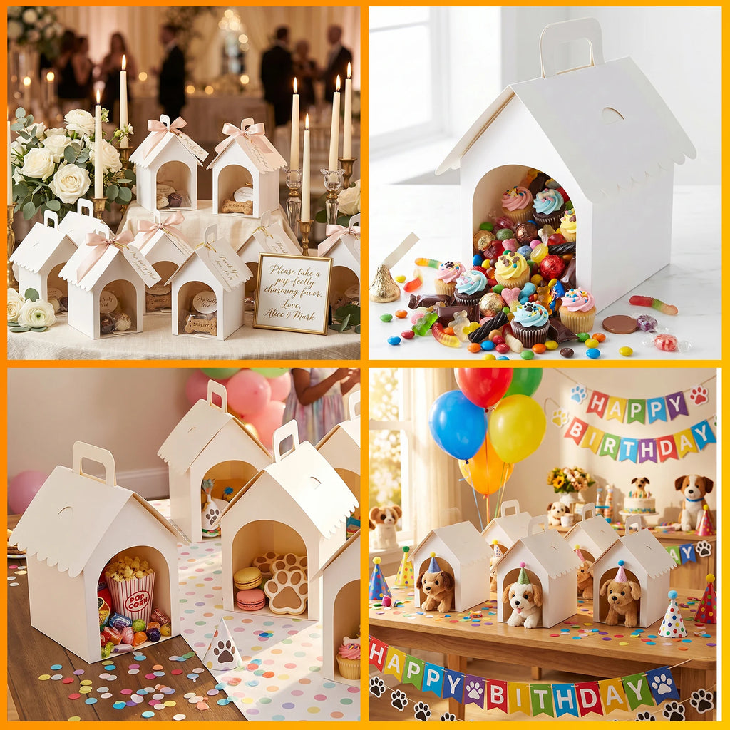 10Pcs Dog House Party Favor Boxes – DIY Foldable Gift Set Party Favor Boxes Nixie
