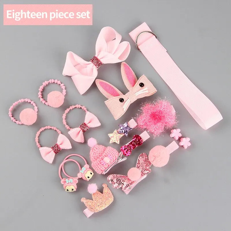 18-Piece Girls Pink Princess Hair Accessories Boxed Gift Set Kids Hair Accessories Nixie