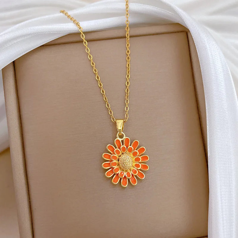 Sunflower Pendant Necklace Gold Stainless Steel Choker Women Pendant Necklace Nixie