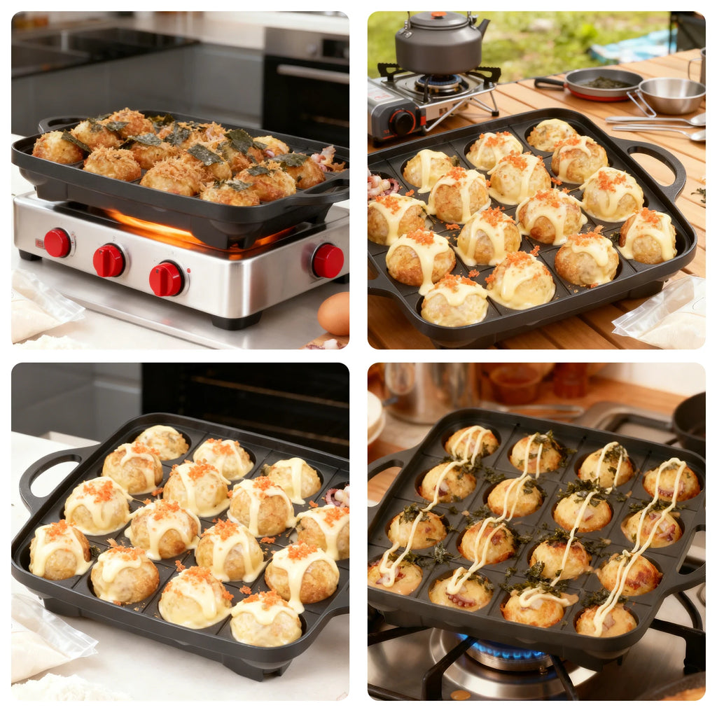 16-Hole Nonstick Takoyaki Pan – Die Cast Aluminum Mold Takoyaki Cooking Pan Nixie