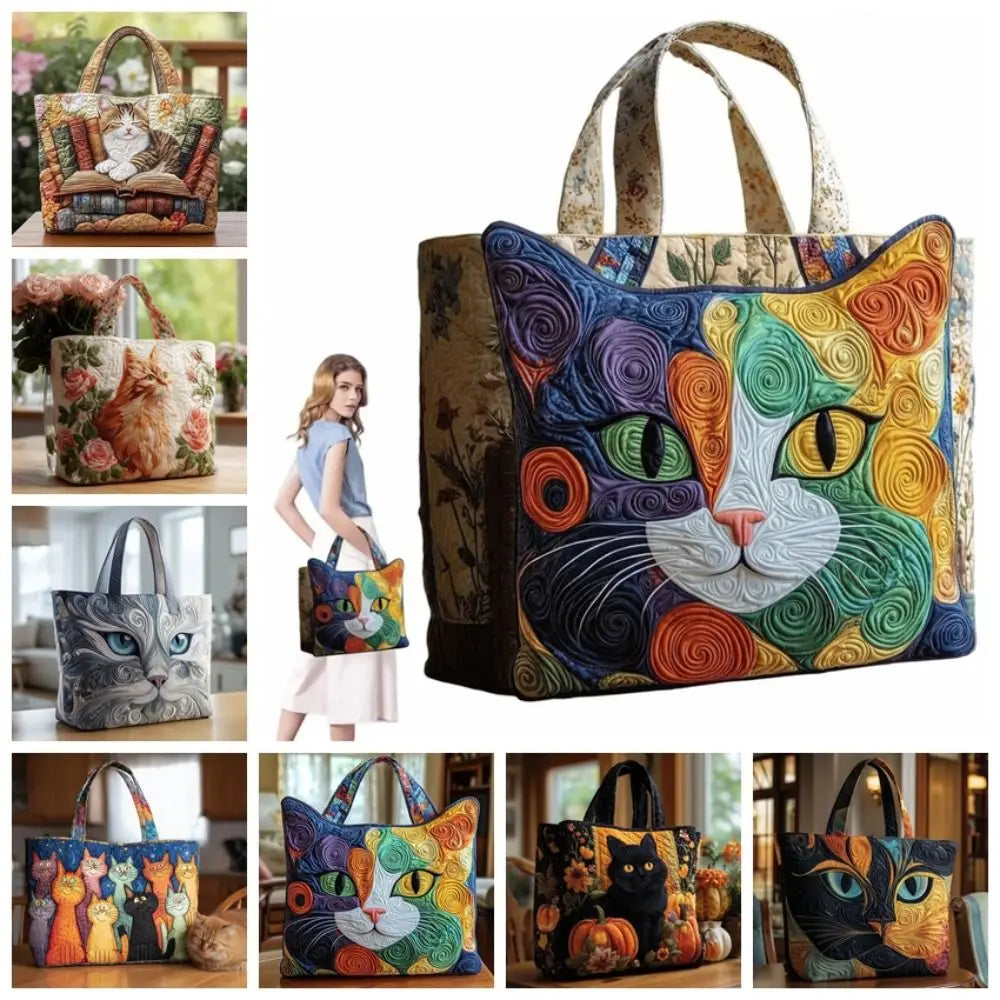 Cat Print Cotton Tote Bag – 3D Pattern Vintage Travel Handbag Cotton Tote Bag Nixie