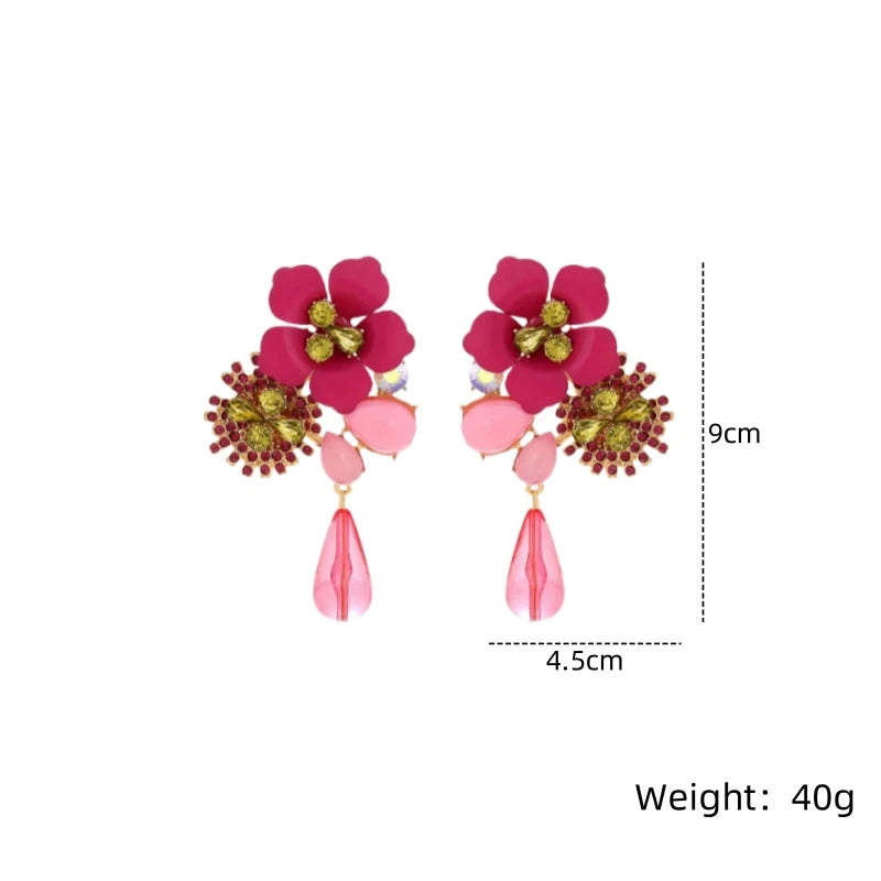 Women's Colorful Flower Rhinestone Drop Earrings – 14K Gold Drop Earrings Nixie XL2125-1