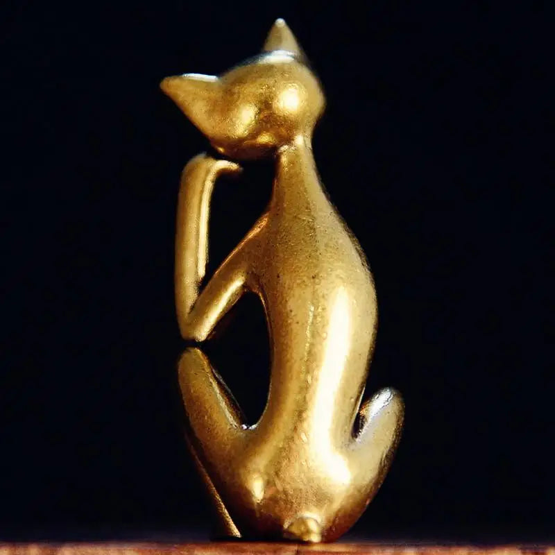 Mini Brass Cat Figurine – Handcrafted Collectible Sculpture Decorative Figurine Nixie