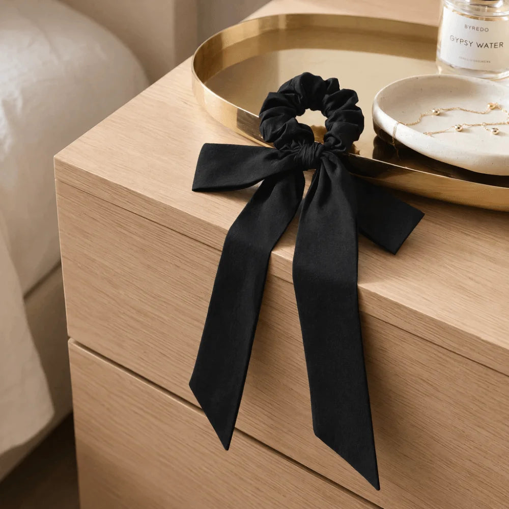Elastic Bow Hair Tie Scrunchie with Long Ribbon Tails | Soft Fabric Bow Hair Scrunchie Nixie