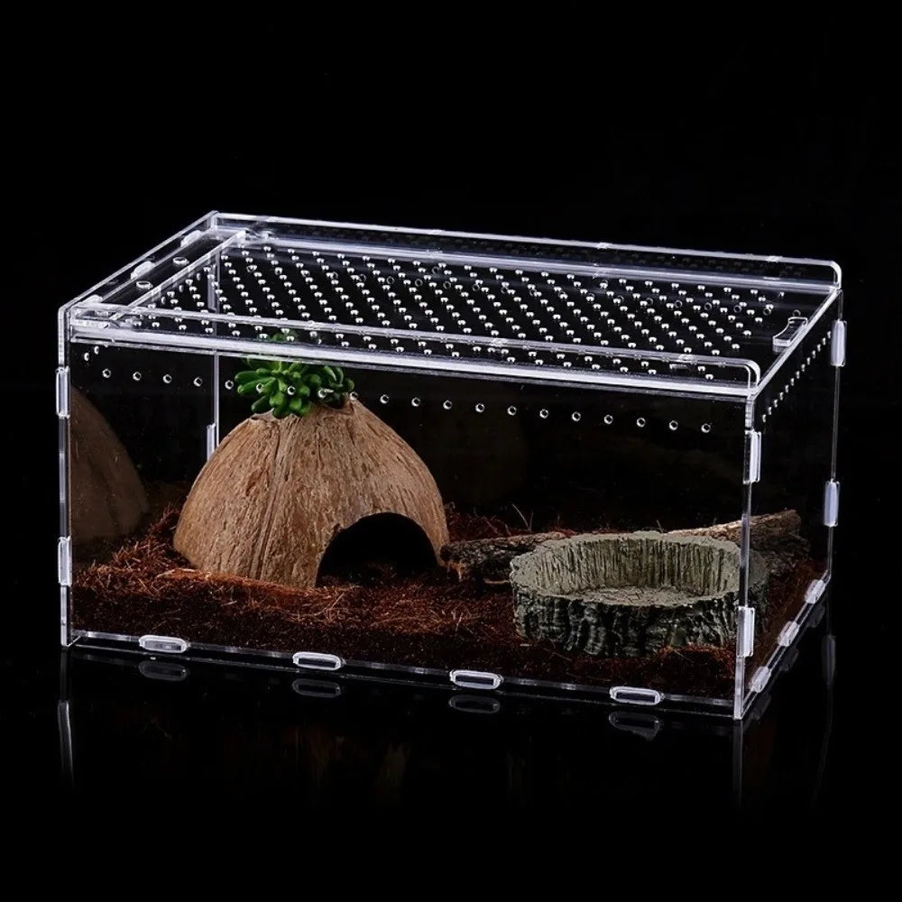 Transparent Acrylic Reptile Terrarium – Ventilated Lizard Habitat