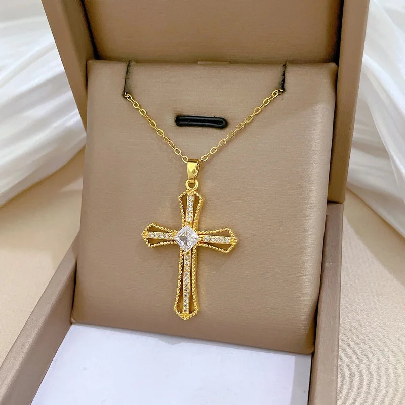Gold Cross Pendant Necklace – Stainless Steel Choker for Women Pendant Necklace Nixie