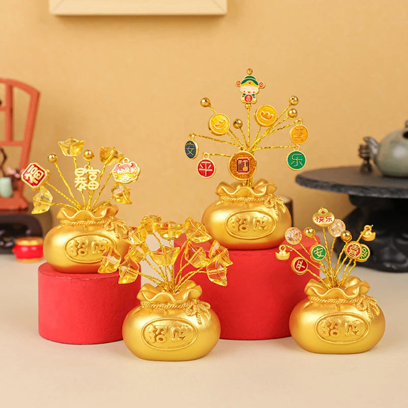 Feng Shui Money Tree Lucky Fortune Miniature Resin Ornament Decorative Figurine Nixie