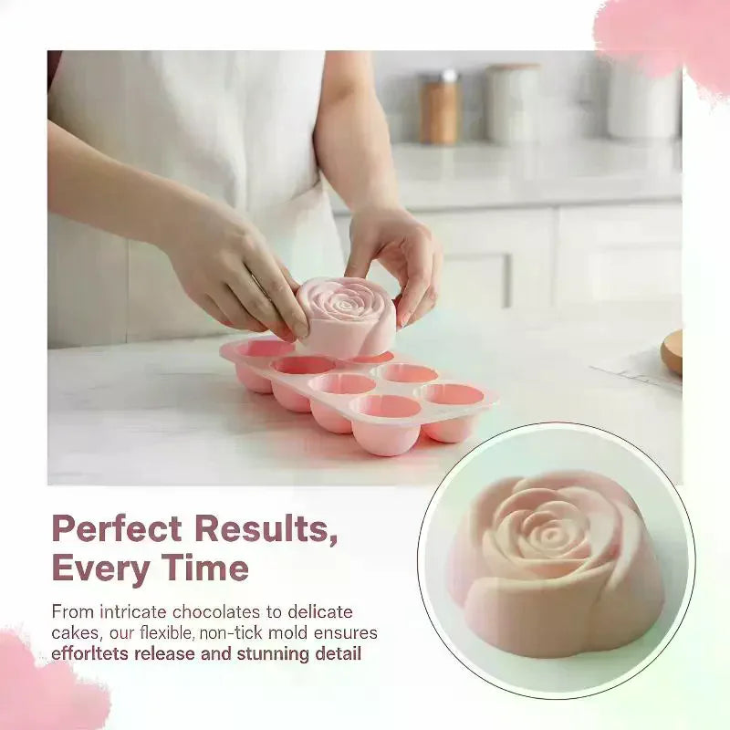 10-Cavity Silicone Rose Cake Mold – Nonstick Reusable Pan Silicone Baking Mold Nixie
