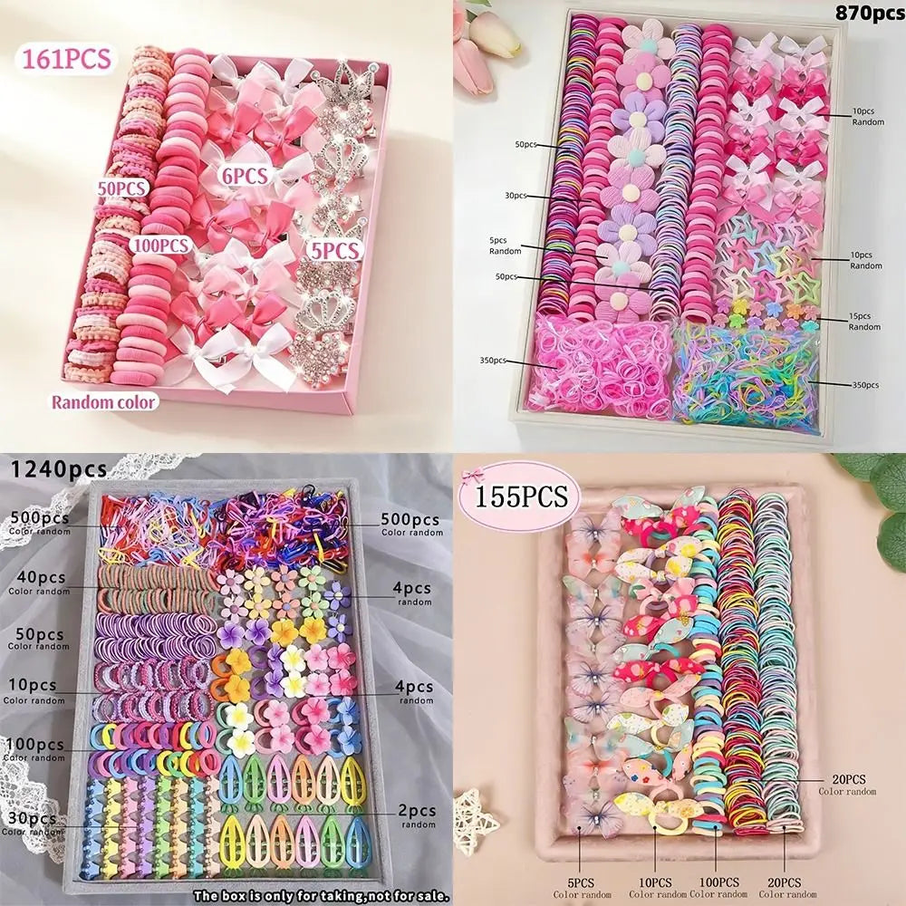 Girls Colorful Elastic Hair Accessories Set – Bows & Clips Girls Hair Accessories Nixie