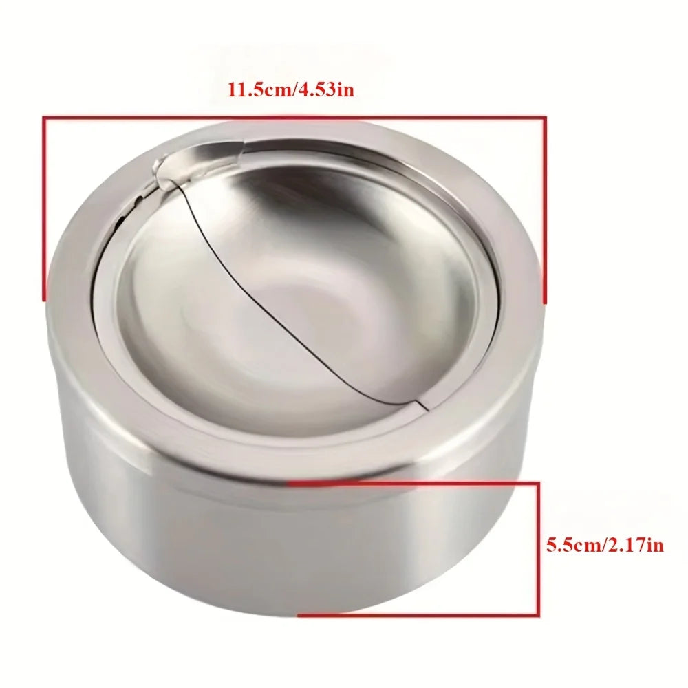Windproof Ashtray with Lid Silver Stainless Steel – Nixie