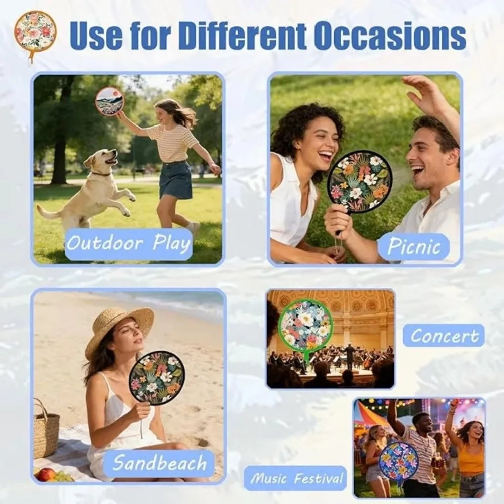 Round Foldable Handheld Fan with Storage Bag – 8 Styles