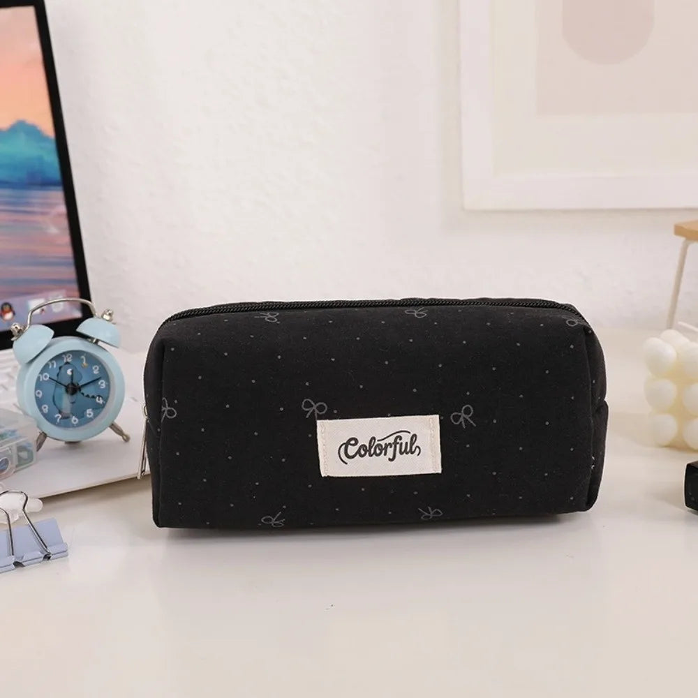 Bow Pattern Fabric Pencil Case – Cute Zipper Pouch