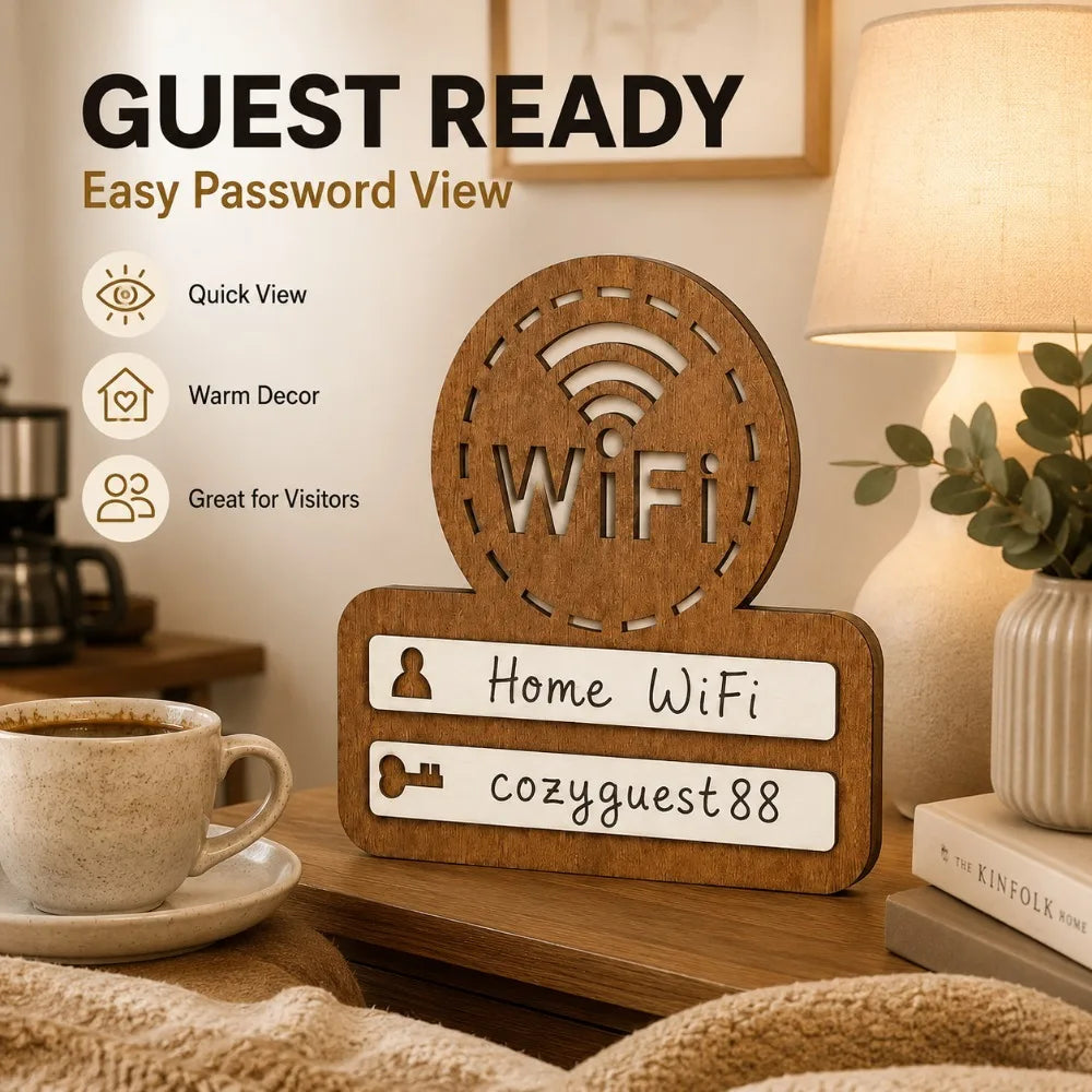 WiFi Password Wall Plaque – Self-Adhesive Wooden Sign + Pen